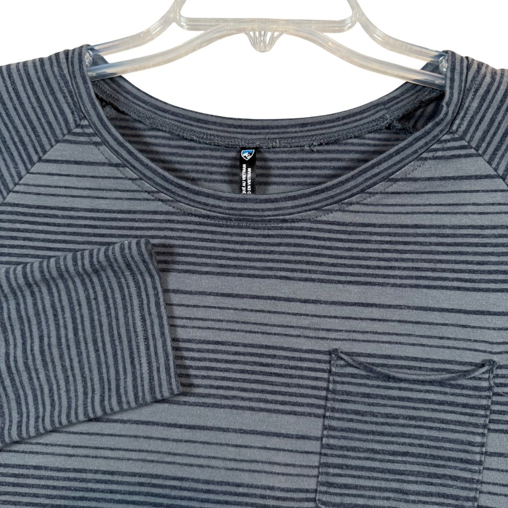 Kuhl Long Sleeve Top Women Small Gray Striped Raglan Pocket Curved Hem